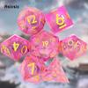 7 stk Rosa Gylne Tall Flytende Sand Skarpe Kanter Terninger Polyedriske Terninger Egnet for RPG Brettspill