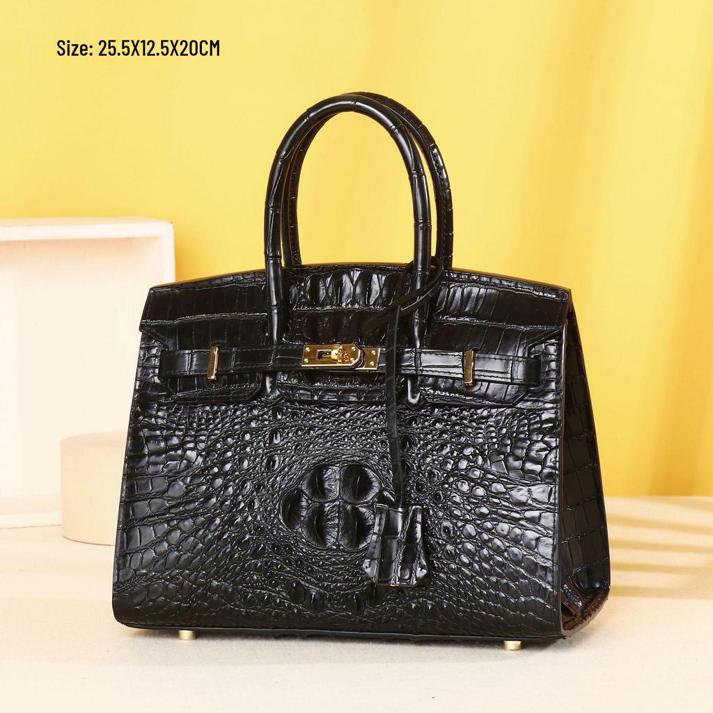 Crocodile Bone Pattern Handbag - Classic Oil Edge Platinum High-End Fashion Accessory