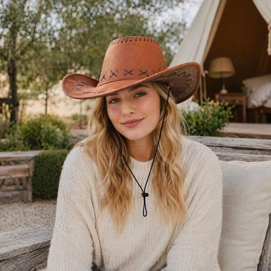 Sombrero de Vaquero Occidental, Sombrero de Gamuza Suave de Ala Ancha para Protección Solar, Sombrero para Acampar al Aire Libre para Hombres Mujeres, Sombrero de Pescador con Toldo Solar para Exteriores con Ajustable