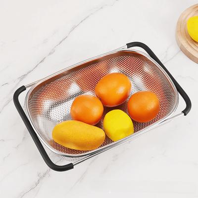 Scalable Sink Drain Basket Fine Mesh Non-slip Handle Strainer Basket Ventilated Stainless Steel Vegetables Draining Racks Pasta