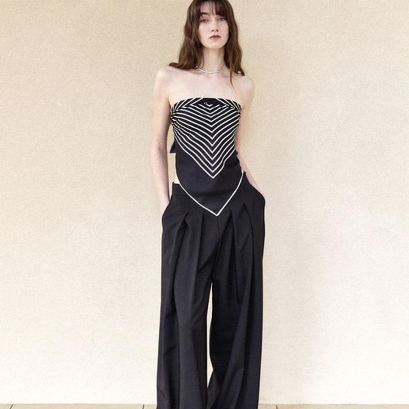 Mare di mari Stripe Centred Monogram Silk Scarf Black