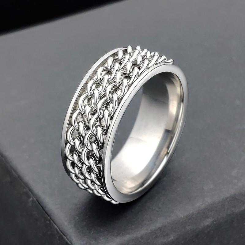 Spin Rotating Anxiety Fidget Titanium Rings For Men Colorful Stainless Steel Chain Finger Men Ring Punk Rock Hippie Accessory