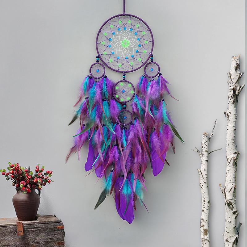 

Bohemian Hand-woven Feathers Wind Chimes Dream Catcher Creative Living Room Background Hanging Ornaments Birthday Holiday Gifts фіолетовий