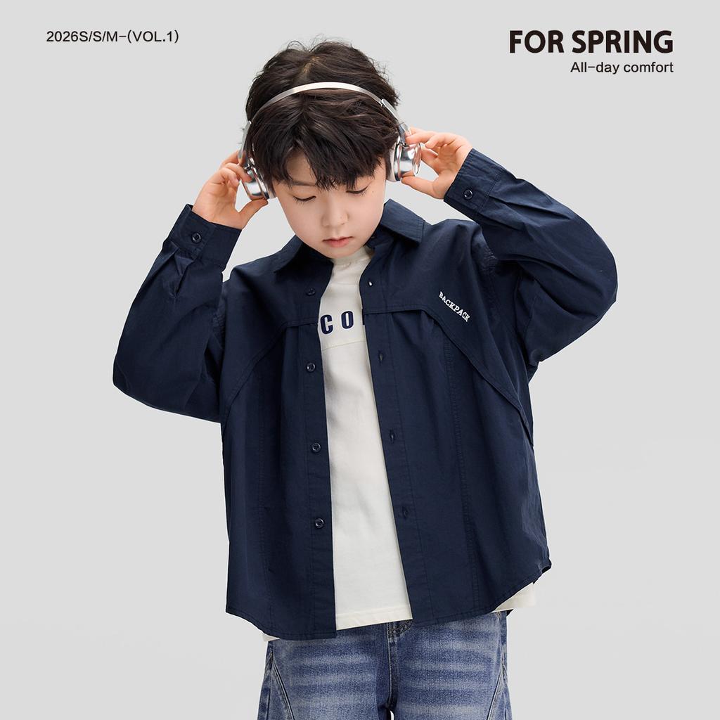 Left West Children's Wear Boys' Cotton Shirt Spring Thin Coat 2026 New Children's Shirt Breathable and Comfortable Top
