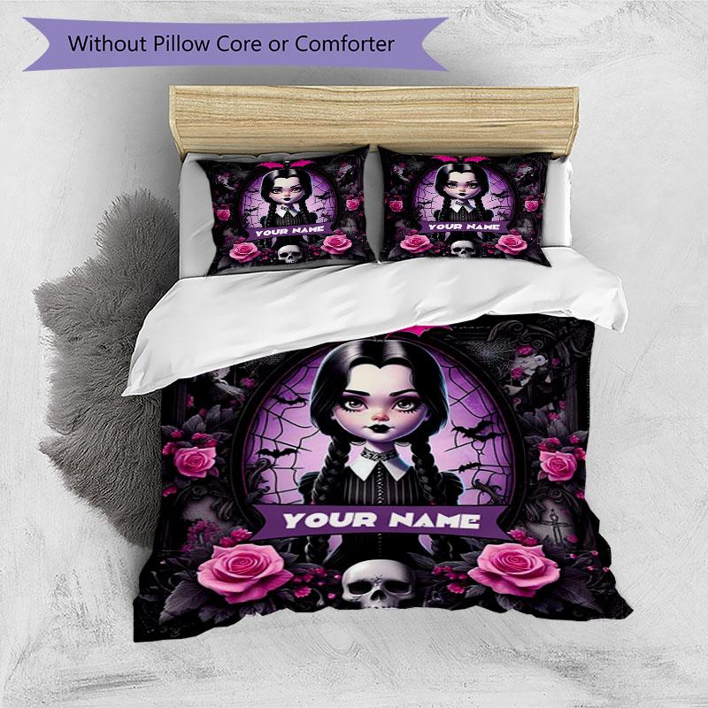 3PC Custom Name Gothic Halloween Portrait Bedding Set Printed Bedding Set Duvet Cover Closure Includes 1 Duvet Cover & 180 Pillowcases for Bedroom