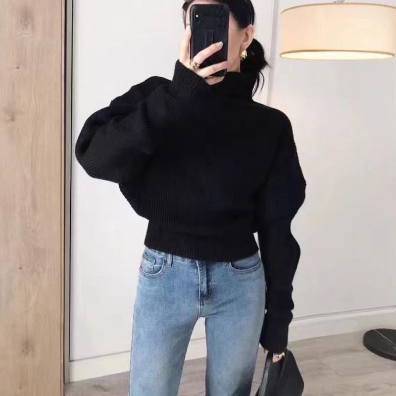 Korean Style High-Neck Knit Sweater for Women: Soft, Solid Color, Loose Fit, Ideal for Autumn and Winter