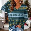 Women's V-Neck Long Sleeve Christmas Print Lightweight Blouse for Spring Summer