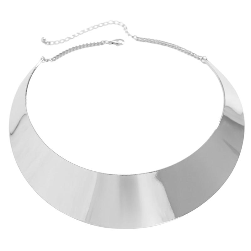 Collier Femme Style Punk Hiphop Exagéré Fil Métallique Ras du Cou Torque Or/Argent Large Chaîne Lisse Bijou de Cou