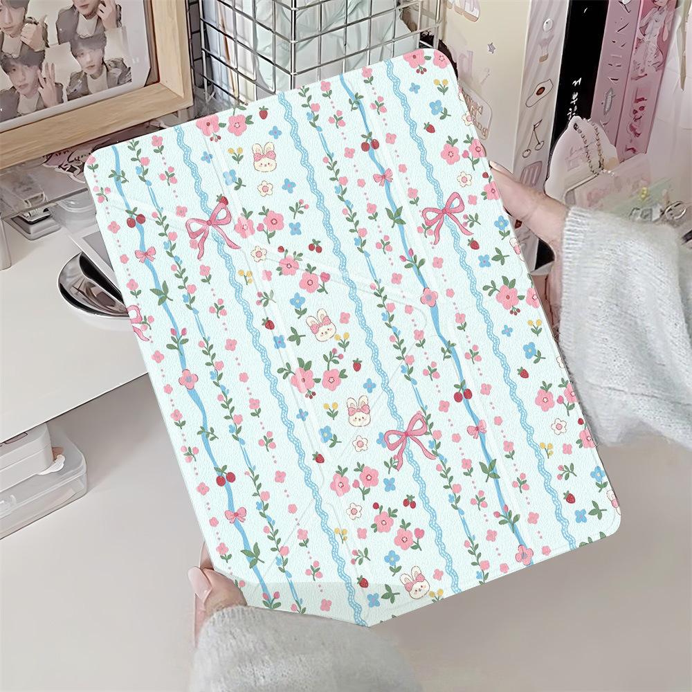 Applicable To iPad Pro11 Lace Flower Fold Sticker Flat Protective Case Acrylic iPad 13 Inch Simple All-Inclusive