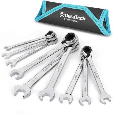DURATECH Combination Wrench Set, Ratchet Wrench, Dual-Purpose Head Wrench Set, Gear Wrench, Switchable Direction, Mirror Finish, 8-19mm, 9-Piece Set,