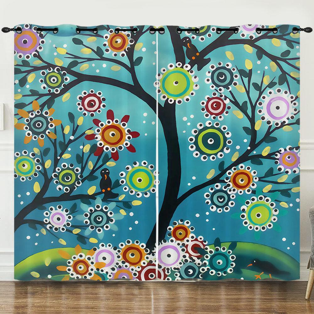 Curtain Wish Tree Owl 3D Digital Printing Blackout Curtain Punching