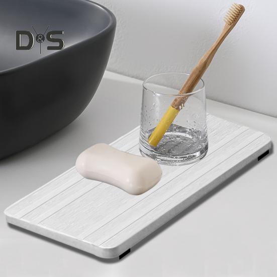 3Pcs Water Absorbing Stone Tray Stripe Design Quick Drying Sink Drain Mat Anti-Slip Soap Holder Kitchen Bathroom Vanity Trays