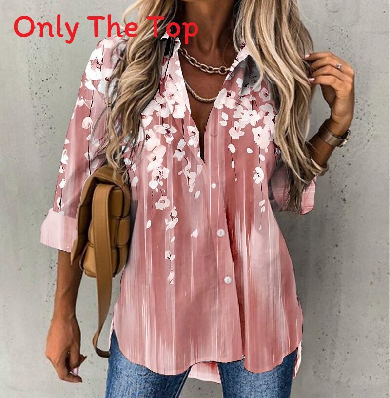 Womens Floral Print Shirt With 3d Embroidery For Casual Office Wear