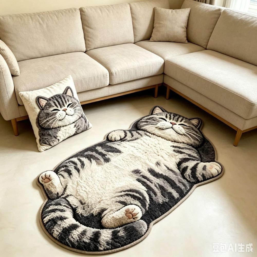 Cute Cartoon Irregular Cashmere-Like Floor Mat, Water Absorbent Anti-Slip Rug for Bathroom Bedroom Home Decor
