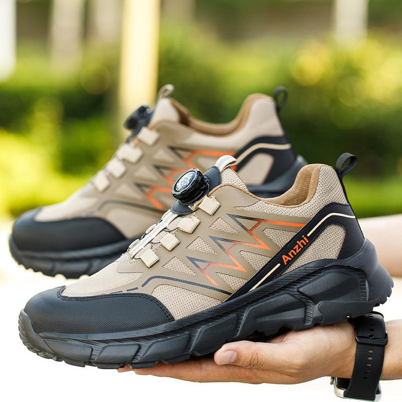 Rotating Button Safety Shoes Men Steel Toe Sneakers Breathable Work Shoes Protective Lightweight Non-slip Black Work Sneakers