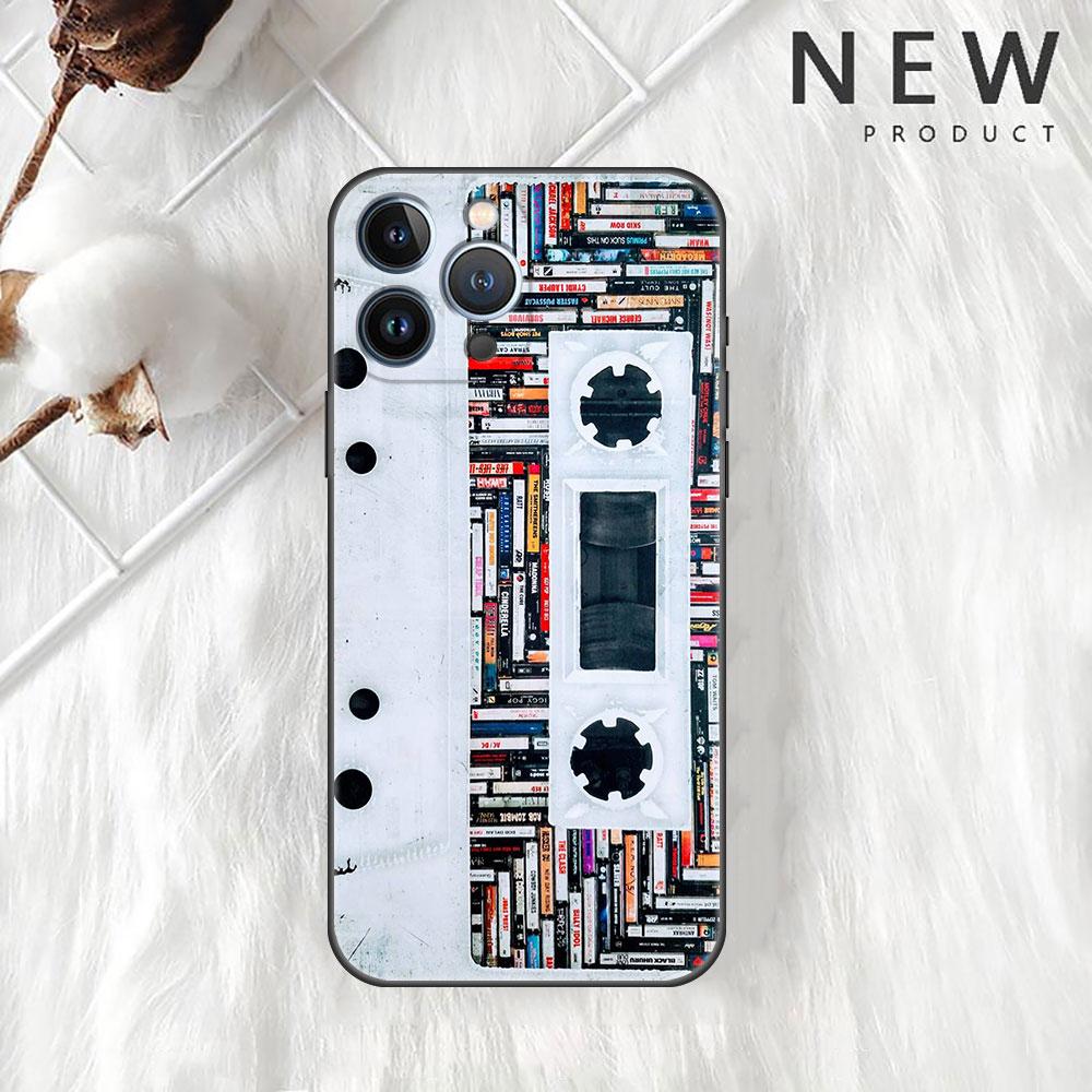Funda Case For Apple iPhone 14 11 13 7 12 Pro 7 XR XS Max 8 Plus 6 14Pro Black Phone Coque Vintage Cassette Tape Retro Style