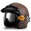 3C Vintage 3/4 Half Helmet Electric Motorcycle Summer Pedal Cruise Locomotive Leather Helmet Men and Women