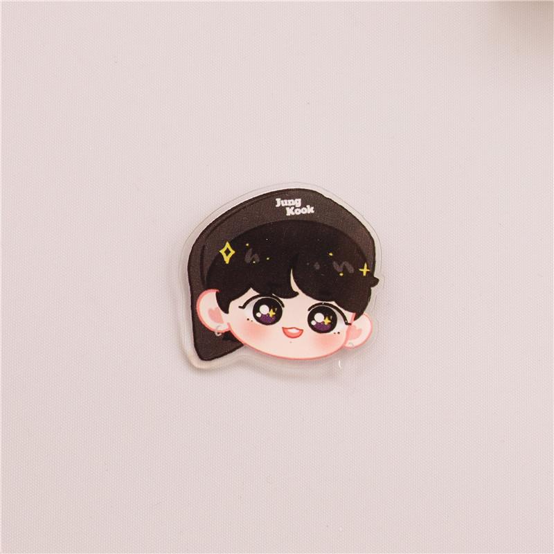 7pcs BTS Cute Cartoon Head Acrylic Brooch, Bangtan Boys Cartoon Pin Badge, Kpop ARMY Fans Backpack & Clothing Accessory