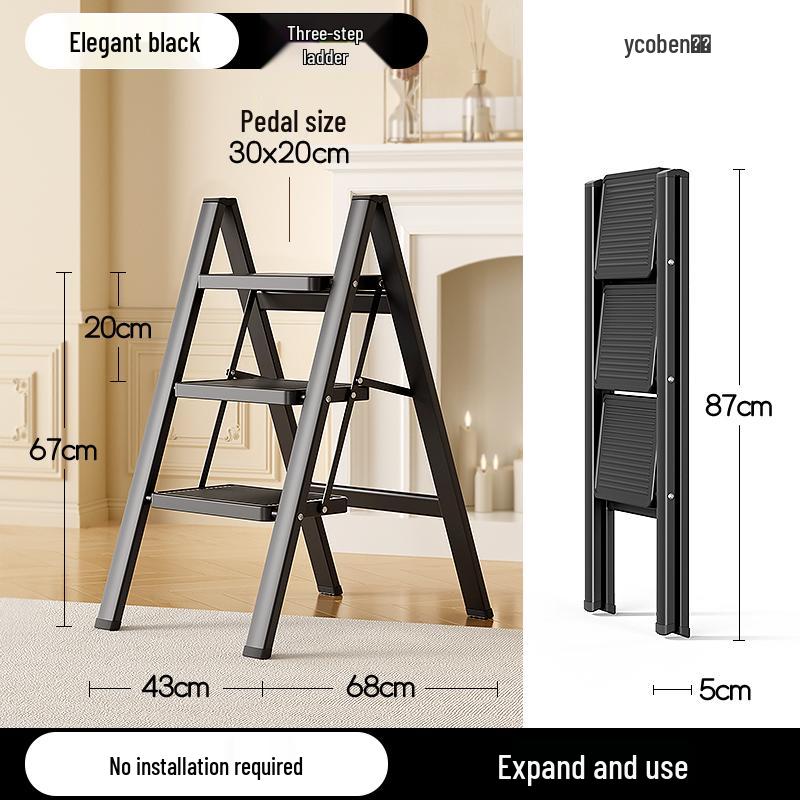 Telescopic Folding A-Frame Ladder: Indoor Multifunctional Step Stool with 3-4 Steps