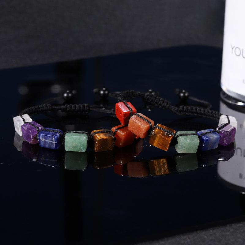Weave Colorful Gemstone Bracelets, Green Dongling Tiger-eye Square Natural Stone Necklaces, Crystal Bracelets