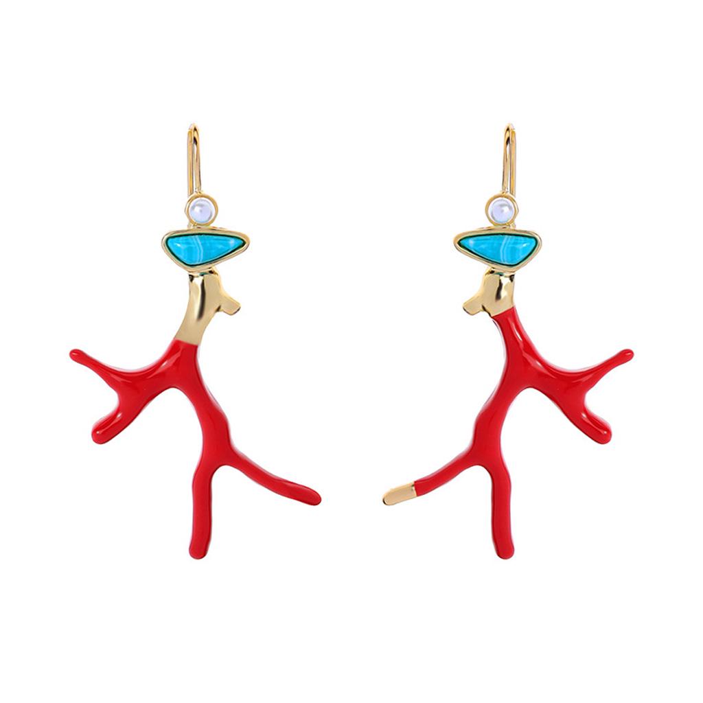 Classic Branch Acrylic Resin Drop Earrings Red Enamel Coral Antlers Earrings Ins