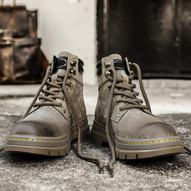 Leather Martin Boots Men's 5 New Thick-soled Retro Rhubarb Boots American High-top Short Boots Tooling Boots