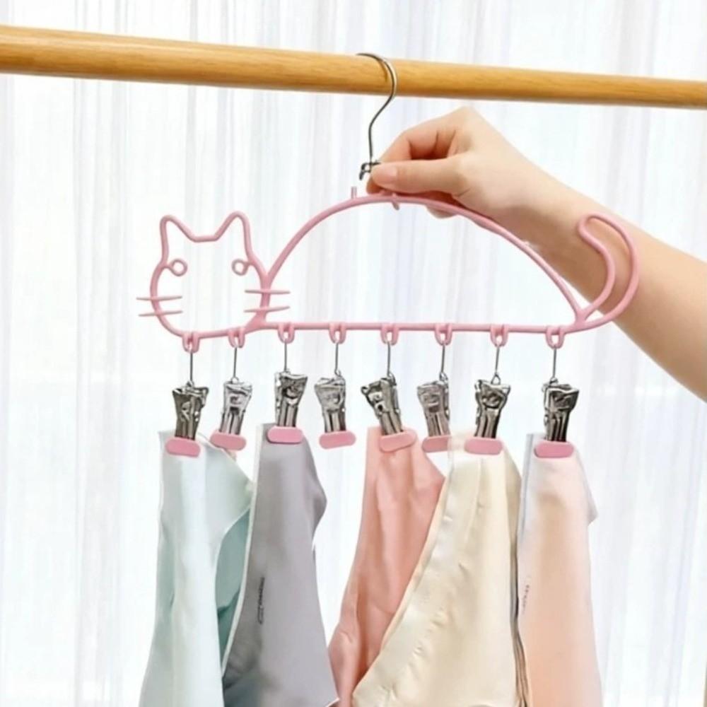 Cat Shape Socks Drying Rack Windproof Clothes Hanger Underwear Drying Clips  Indoor Outdoor Use