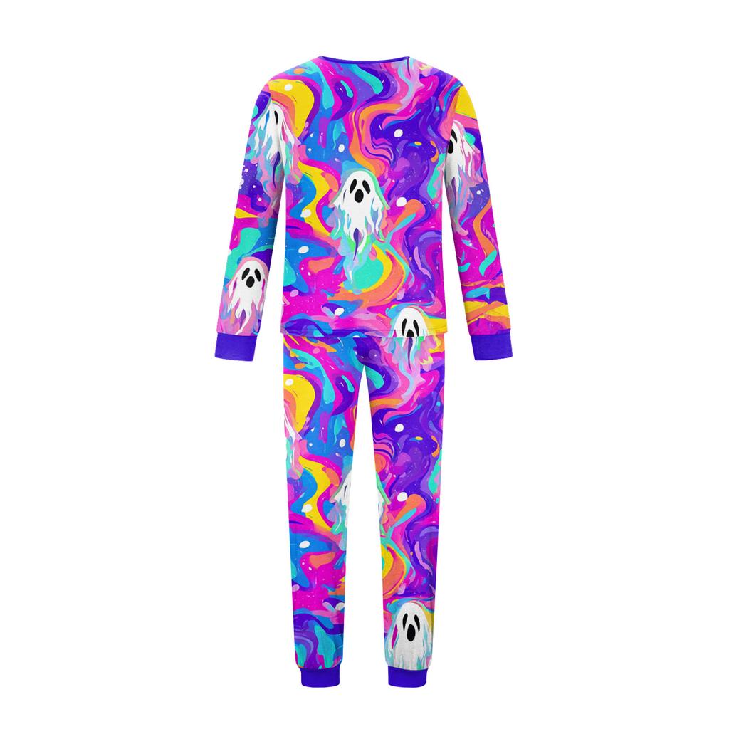 Matching Family Halloween Print Loungewear Set - Long Sleeve Top and Pants for Parents and Kids