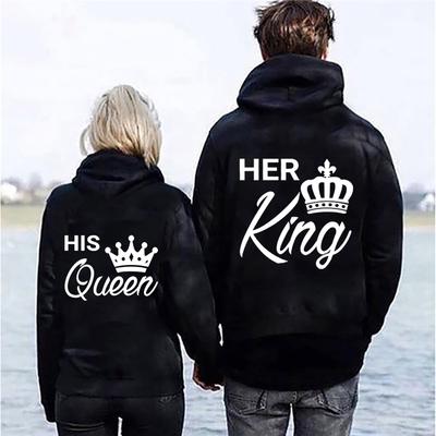 Nieuwe Valentijnsdag Zijn Koningin En Haar Koning Bedrukte Hoodies Mannen/Vrouwen Koppels Sweatshirts Casual Hoodie Persoonlijkheid Pullover