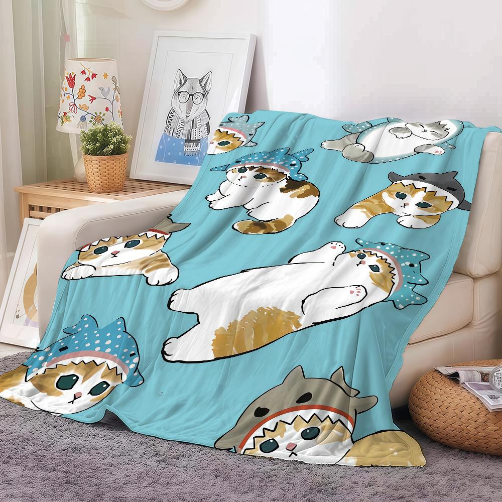 Cartoon M-Mofus en C-kat schattige deken, warm en zacht, geschikt voor slaapkamer, woonkamer, bank, bed, kantoor, reizen en kamperen.