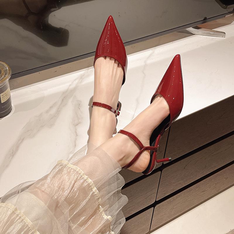 2025 New Summer Design High Heels Woman Pumps Buckle Strap Mules Slippers Sexy Pointed Toe Wedding Banquet Female Shoes
