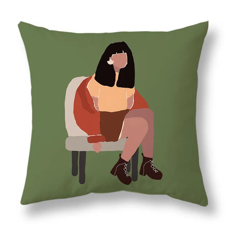 45x45cm Nordic Green Leaf abstract geometric embrace pillowcase Comfortable sofa Office Seat cushion cover Home decor Pillowcase
