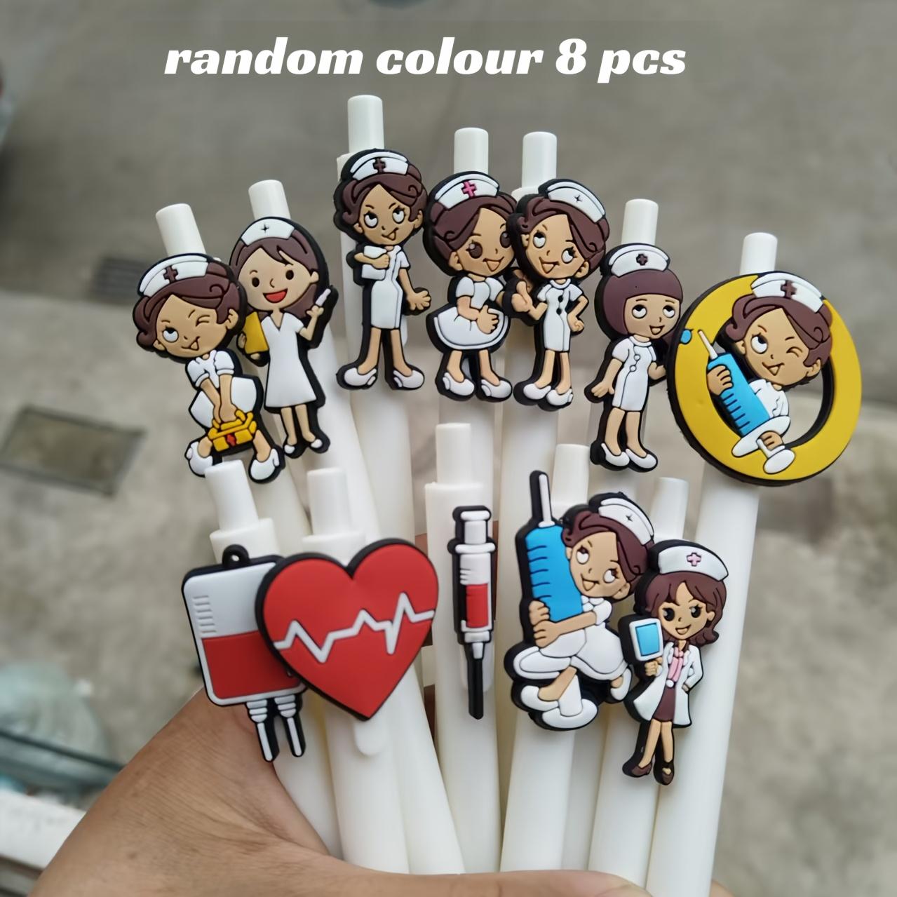

Set of 8 nurse-themed ballpoint pens with 0.5mm black refills, featuring adorable cartoon nurses and medical icons, suitable for office and hospital 8pcs