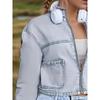 Women's Casual Cropped Denim Jacket with Pockets