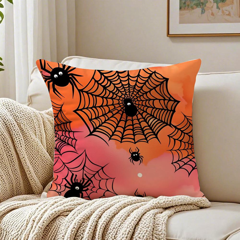 Scary Halloween Bat Pumpkin Cushion Cover Linen Minimalist Soft  for Sofa Bed Home Room Decor