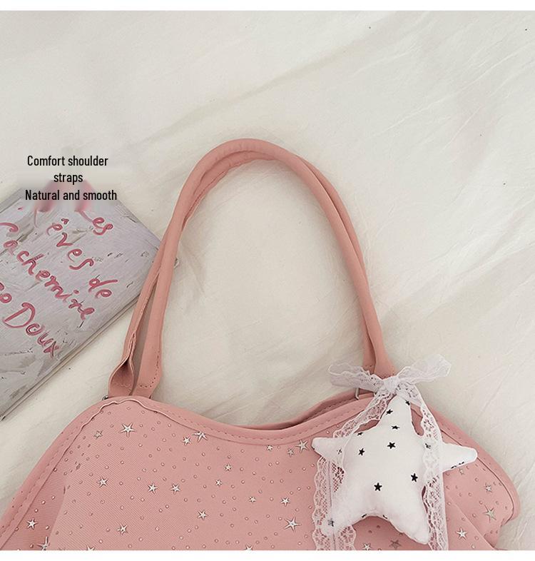 Star Pattern One-Shoulder Drawstring Tote - Women's Korean Style Fashionable Crossbody Bag