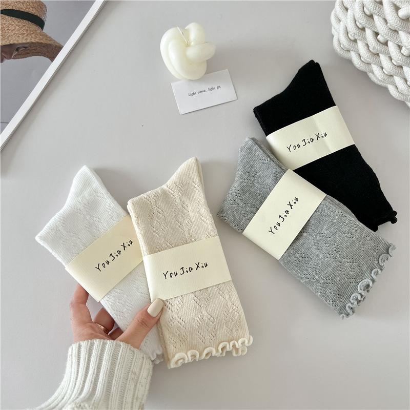 Women's Mid-Calf Ruffle Mesh Socks - Japanese & Korean Style