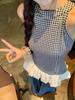 French Plaid Sleeveless Halter Vest with Irregular Puffy Hem for Women