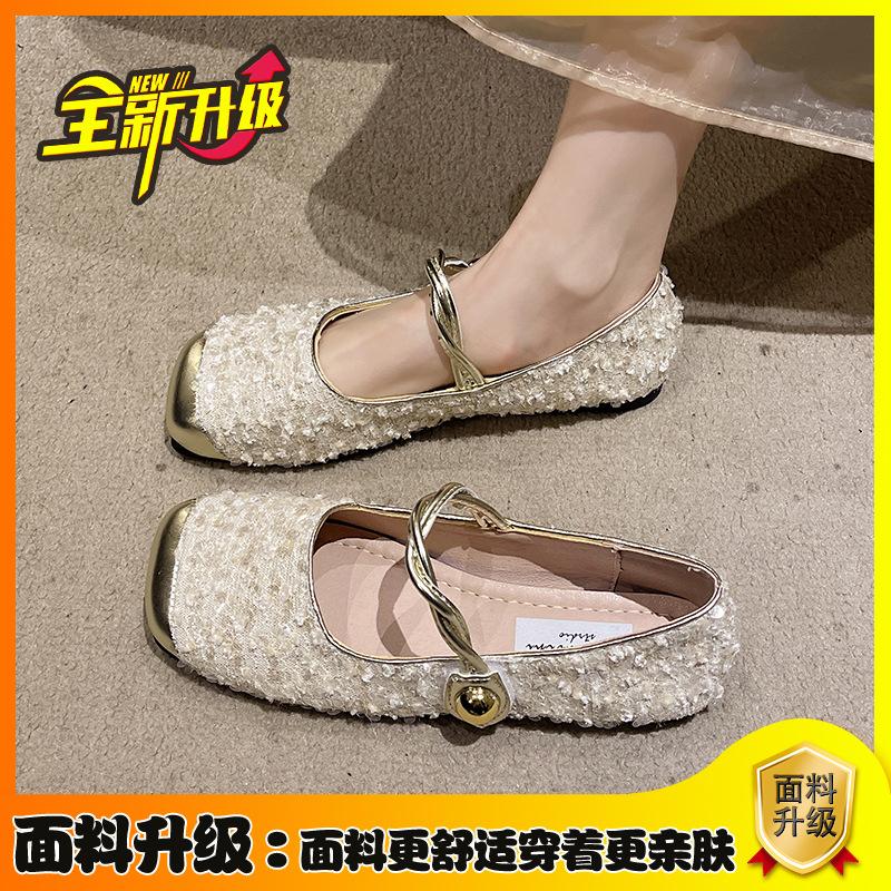 Mary Jane women's shoes flat single shoes 2025 new spring temperament square head grandma shoes small fragrant gentle evening shoes
