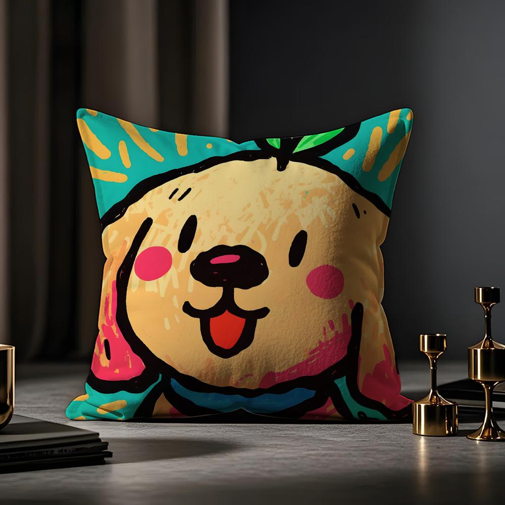 Cute Color Dogs Cushion Cover Anti-dustmite Pillowcase Invisible Zipper Silky Short Plush Sofa Cushion Cover