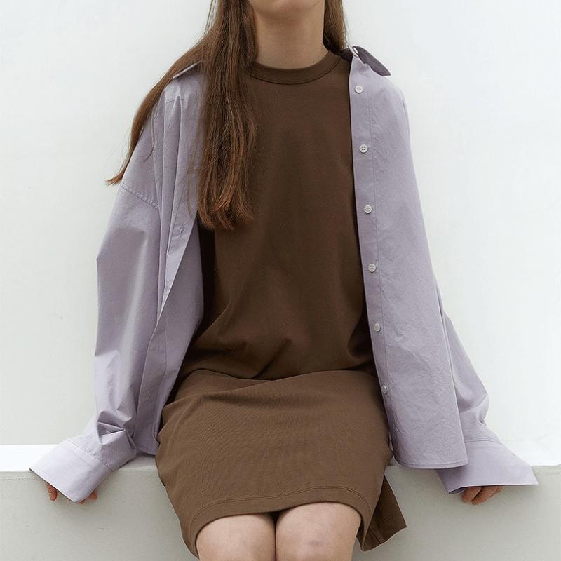 Women Spring Autumn Oversize 100% Cotton Long Sleeve Button Down Shirt, Loose Fit Mid-Length Casual Top