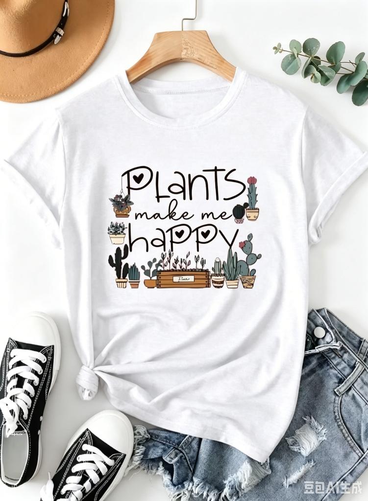 Plants Make Me Happy Unisexs Tee Cute Plant Lover Graphic Casual Green Top