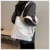 New Women's Canvas Tote Bag Ins Versatile Large Capacity Shoulder Handbag Student School Book Bag Daily Commute Casual Reusable Cloth Bag