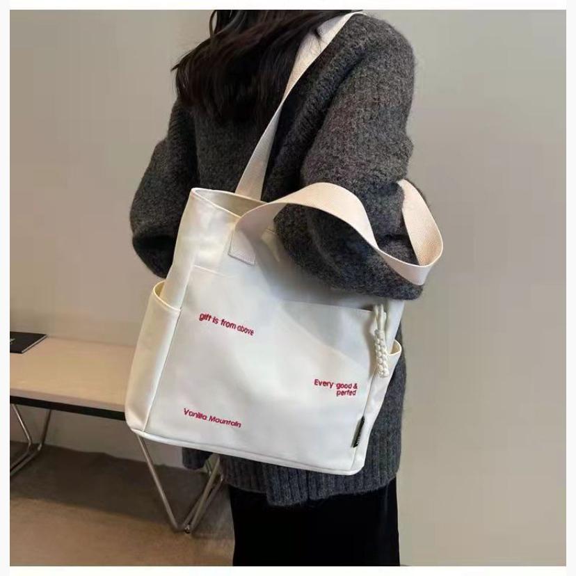 New Women's Canvas Tote Bag Ins Versatile Large Capacity Shoulder Handbag Student School Book Bag Daily Commute Casual Reusable Cloth Bag