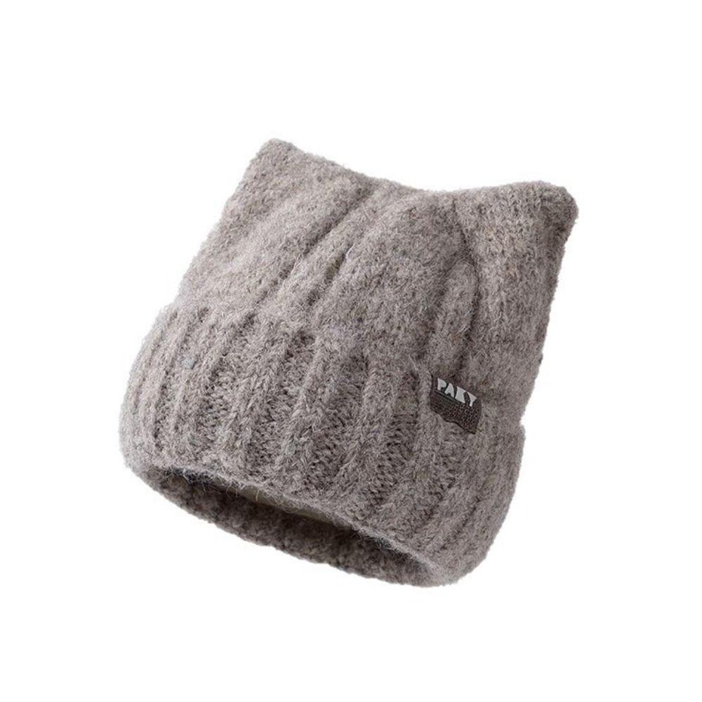 Solid Color Fleece-lined Warmth Knitted Beanies Hip Hop Anti-cold Winter Autumn Hats Outdoor Cat Ear Warm Ear Protection
