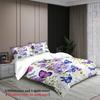 Floral Butterfly Print Bedding Set Purple And Blue Flowers With Butterflies Bedding With Duvet Cover & Pillowcases For Bedroom