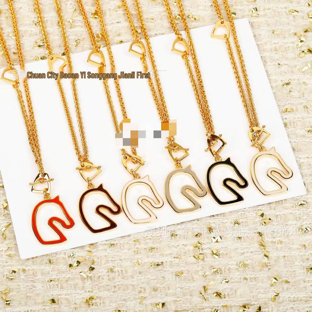 Aijia H Family Year of the Horse Enamel Horse Jewelry Set: Drip Oil Earrings & Hollow Necklace