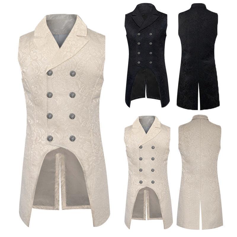 Retro Herr Steampunk Svansrock Jacquard Västrock Med Nedvikt Krage
