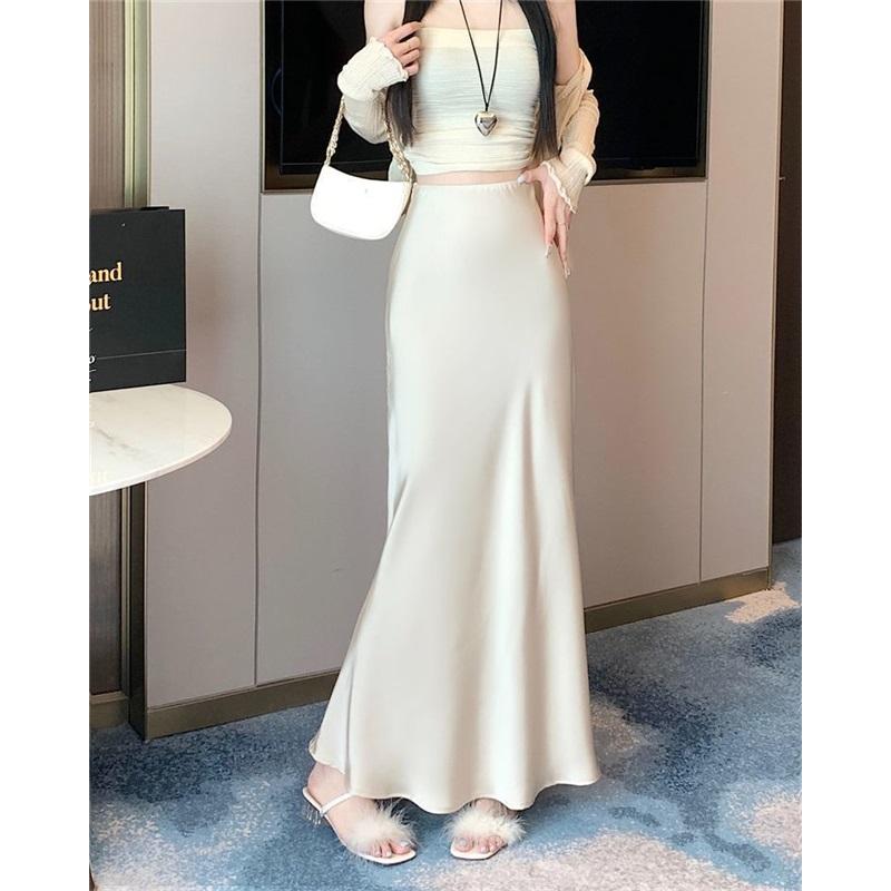 Acetate Satin Long Skirt, High-end Drape Skirt, High-waisted Hip-covering Skirt, Women's Hip Fishtail Long Skirt