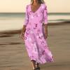 Dresses For Womens Vintage Print Tunic Waisted Midi Dress Summer Casual  3/4 Sleeve Dress